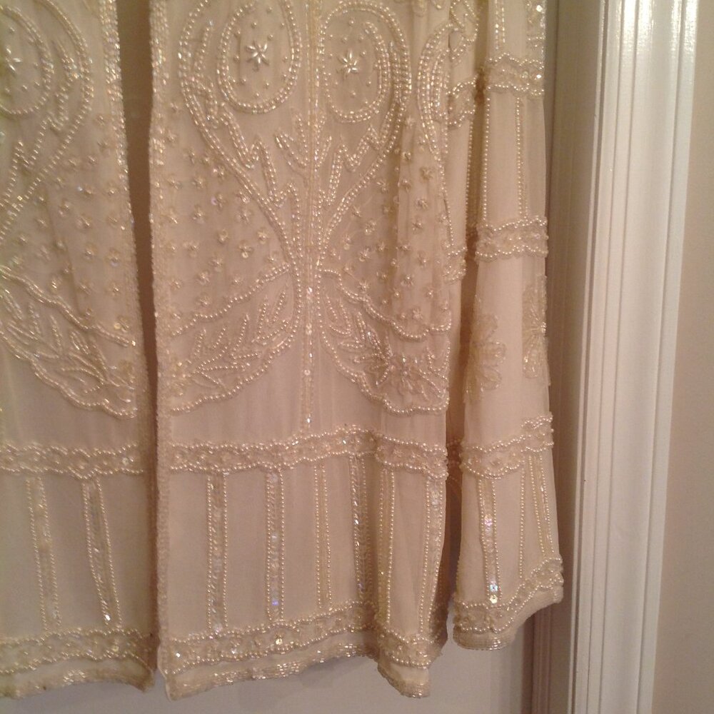 NWT Vintage Laurence Kazar Off White Creme Beaded Sequin Evening Jacket 1X - Picture 5 of 14